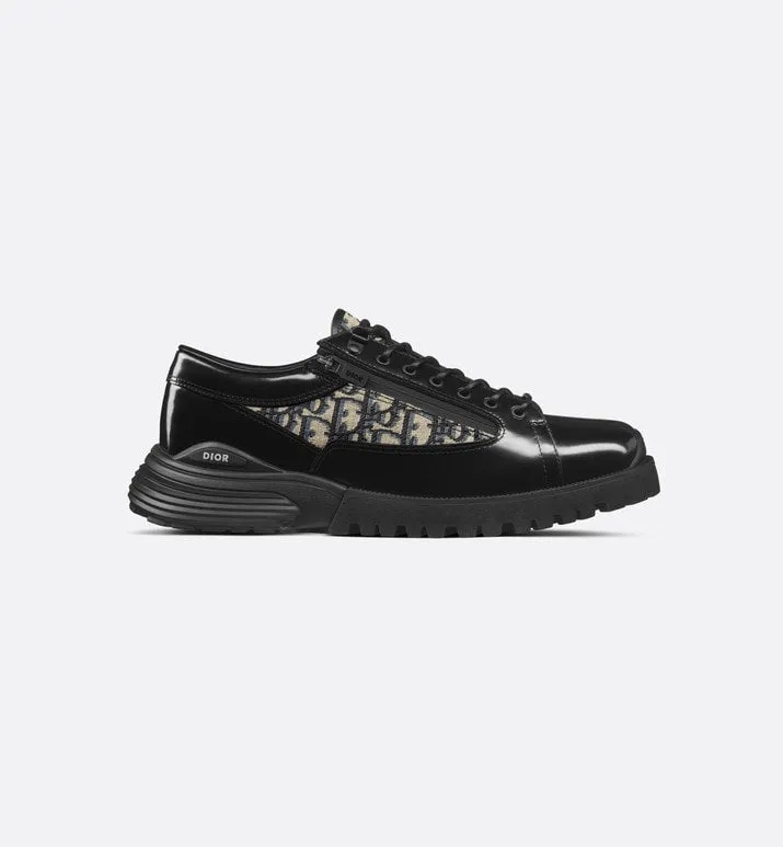Dior Combat Derby Shoe • Black Polished Calfskin with Beige and Black Dior Oblique Jacquard