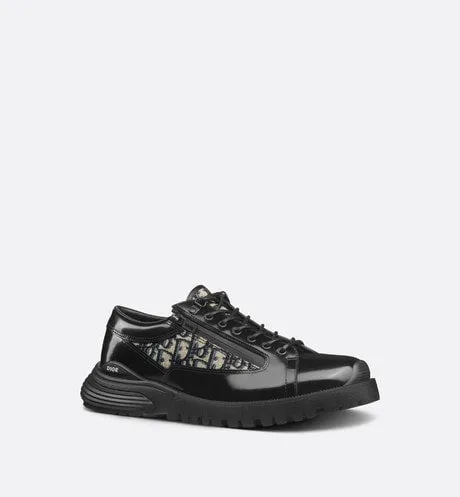 Dior Combat Derby Shoe • Black Polished Calfskin with Beige and Black Dior Oblique Jacquard