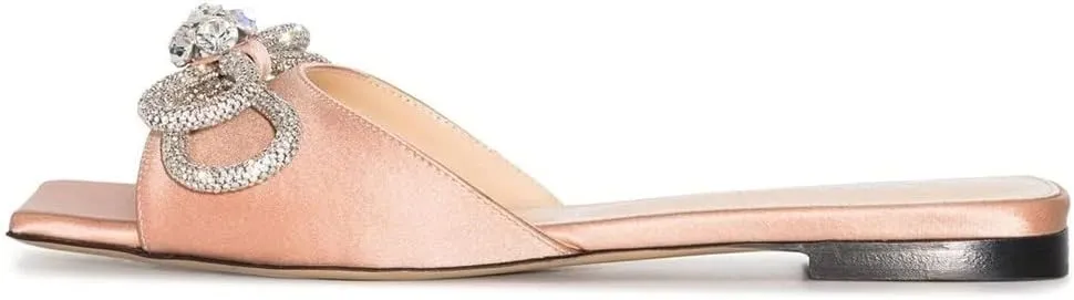 Divanne Slide Sandals for Women, Rhinestone Sandal Flats Bow Slippers Comfort Dressy Flat Slides