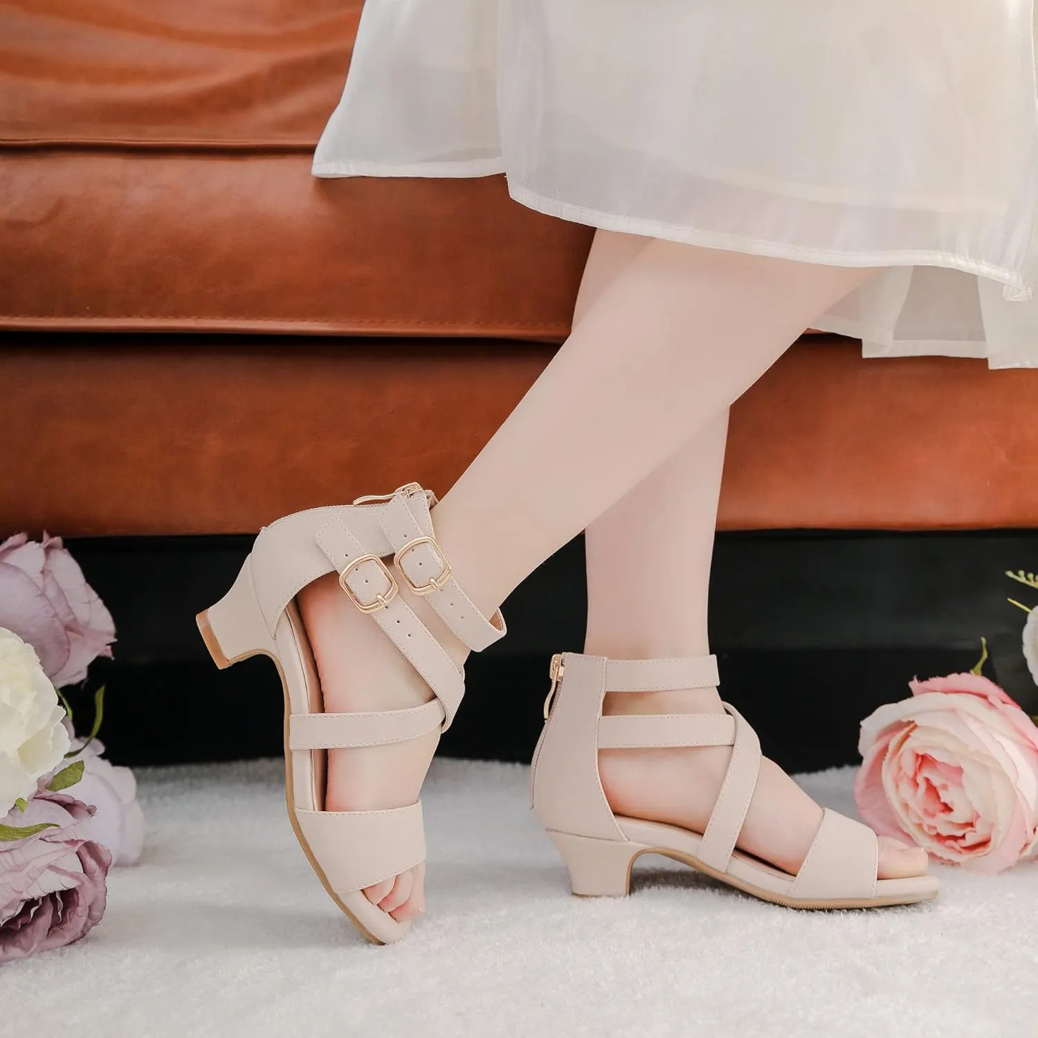Dufannie Toddler Little Big Kid High Heels Flower Girls Party Dress Shoes Glitter Pump Sandals