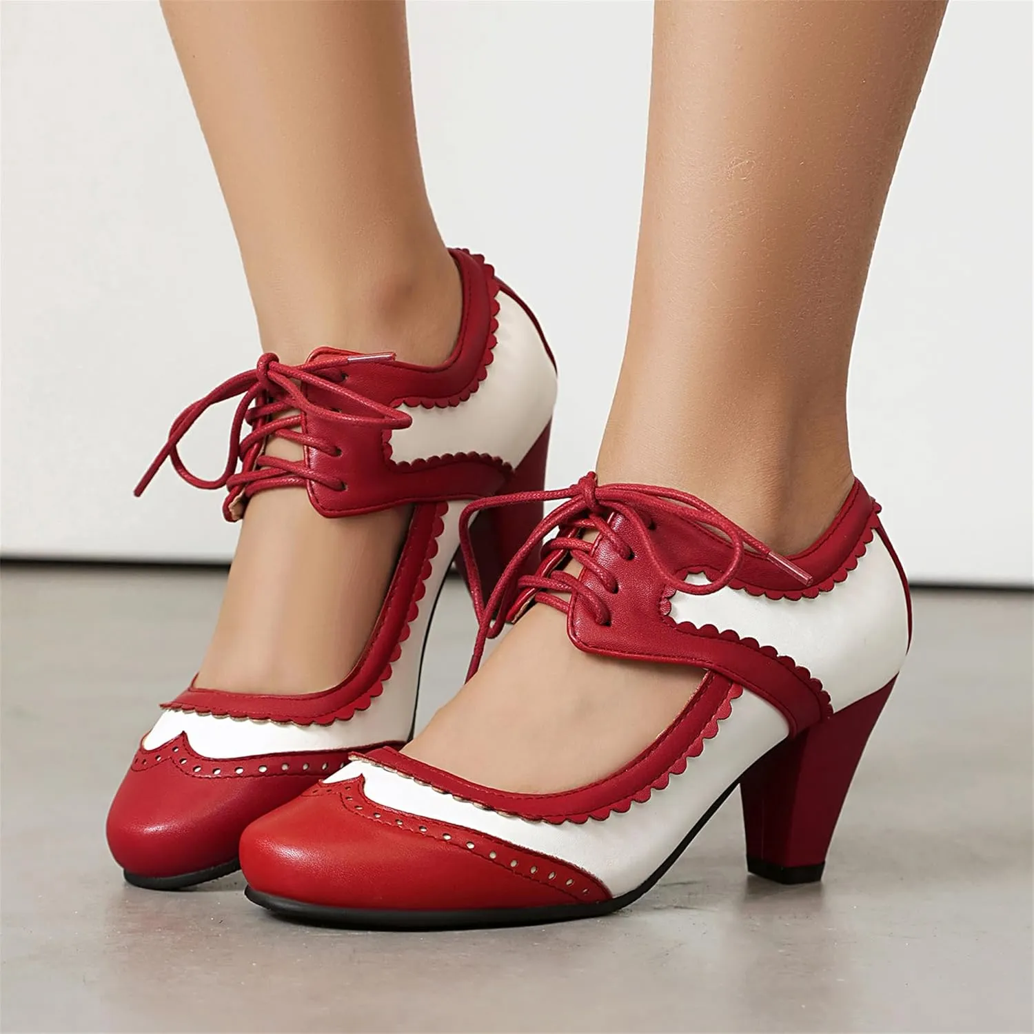 Elerhythm Women's Mary Jane Lace Up Closed Round Toe Vintage Heels Gatsby 1950s Pumps 1920s Victorian 1940s Retro Shoes