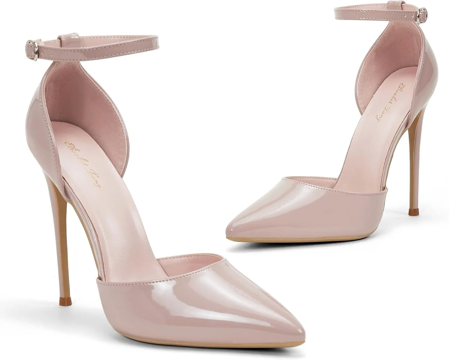 Elisabet Tang High Heels, Women Pumps D'Orsay Ankle Strap Pointed Toe Stiletto Heels Rhinestone Party Wedding Shoes