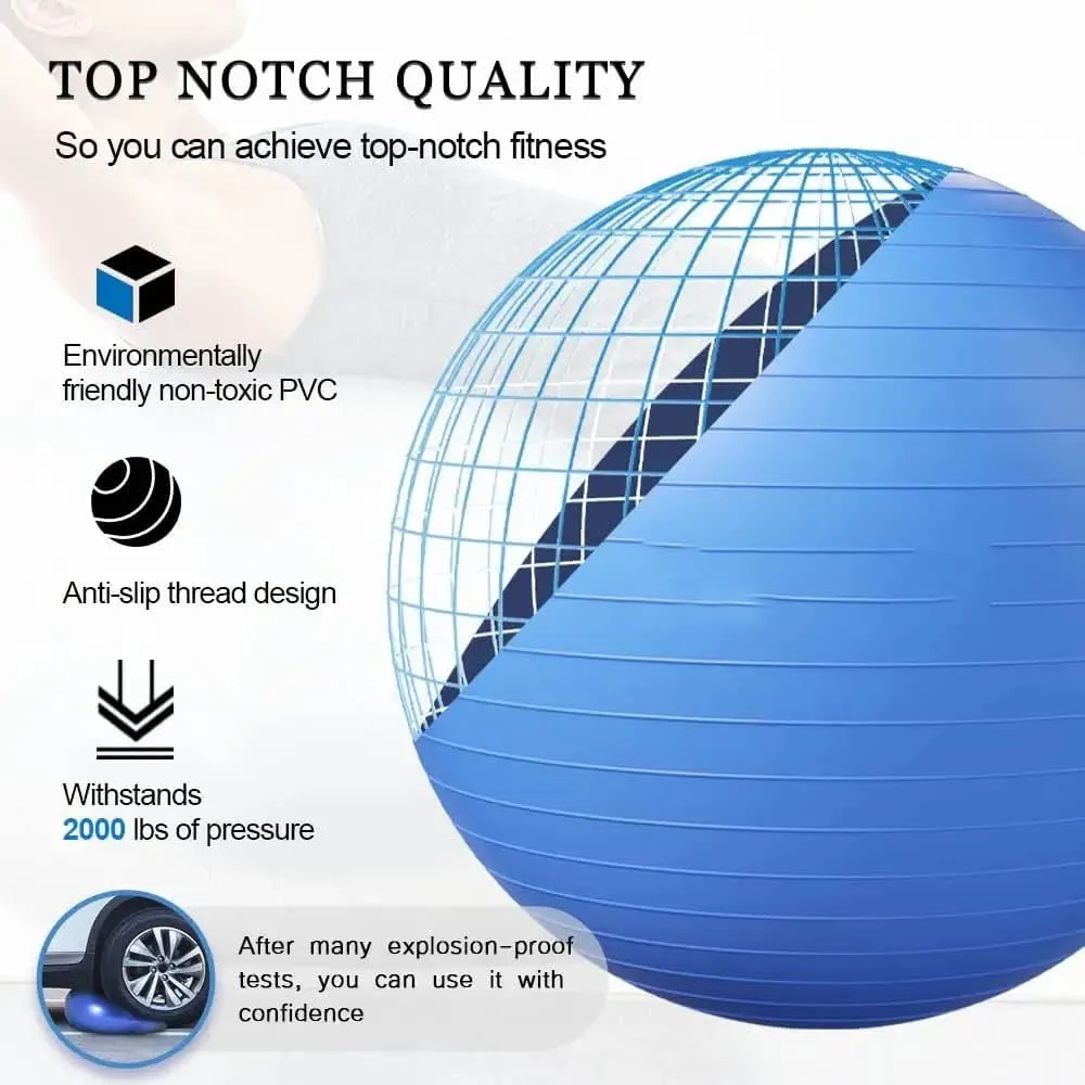 Exercise Ball Extra Thick Balance & Stability Ball Anti Burst - Swiss Ball for Balance, Stability, Pregnancy and Physical Therapy, Quick Pump Included