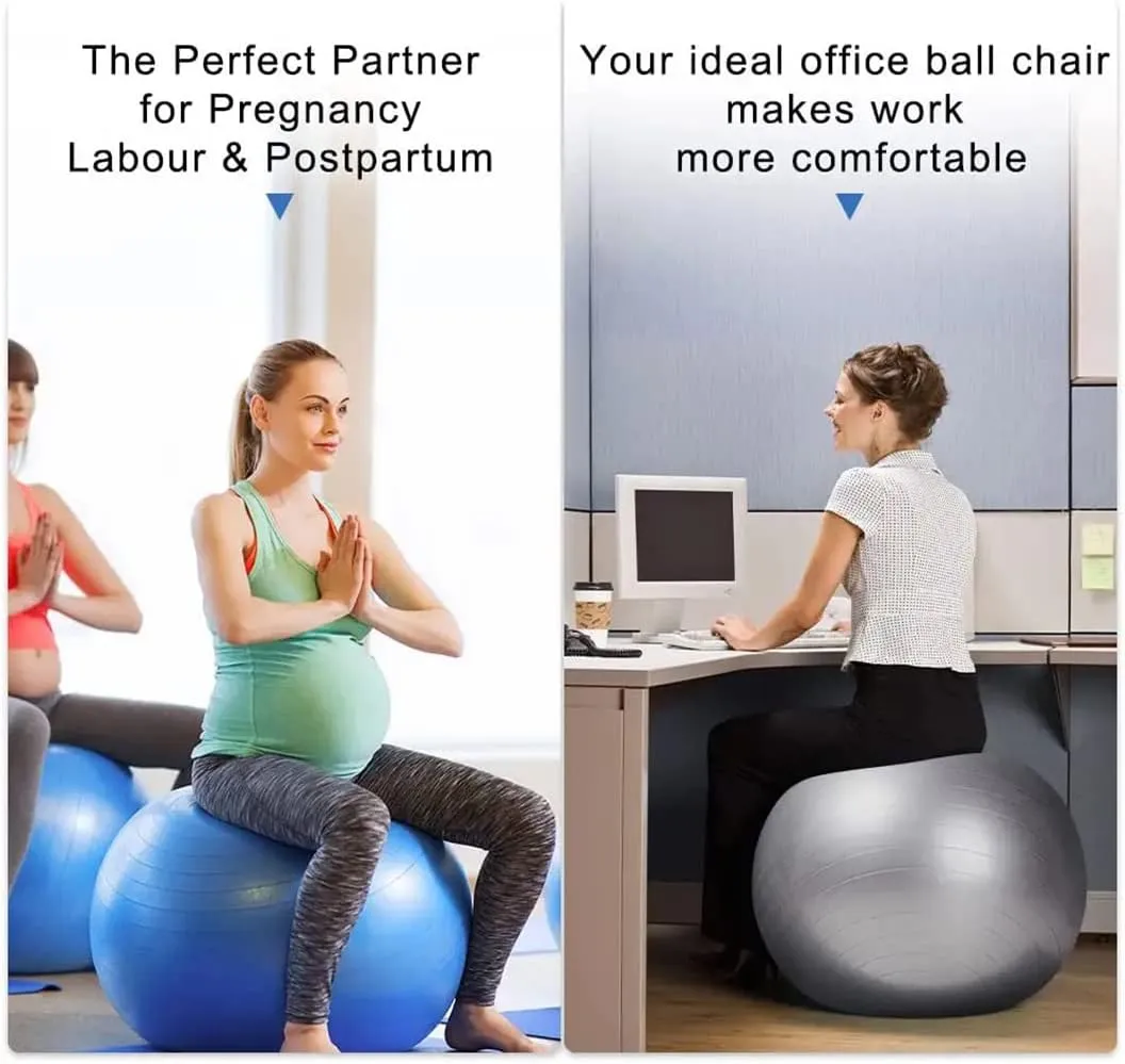 Exercise Ball Extra Thick Balance & Stability Ball Anti Burst - Swiss Ball for Balance, Stability, Pregnancy and Physical Therapy, Quick Pump Included