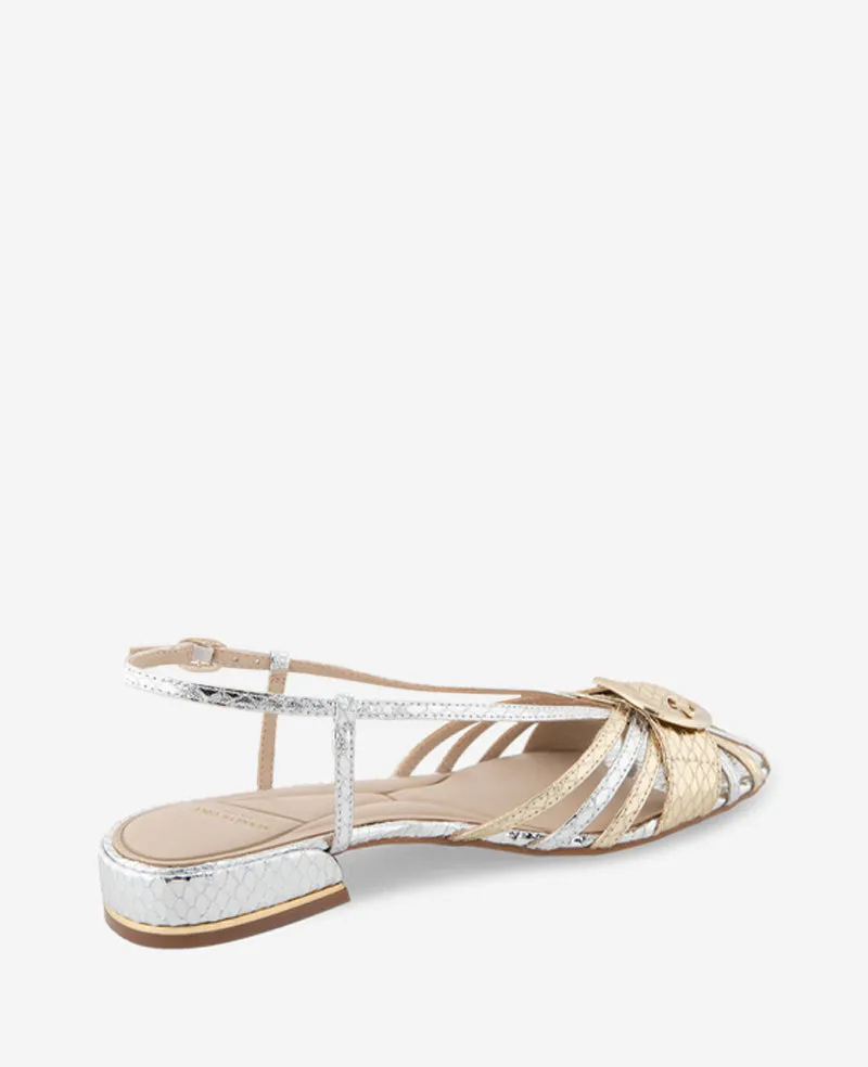 Farrah Metallic Combo Snake Caged In Buckle Sandal