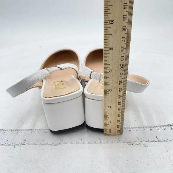 FSJ White Retro Square Toe Slingback Sandals Comfortable Low Block Heel Shoes