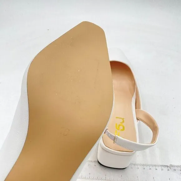 FSJ White Retro Square Toe Slingback Sandals Comfortable Low Block Heel Shoes