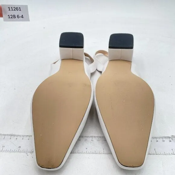 FSJ White Retro Square Toe Slingback Sandals Comfortable Low Block Heel Shoes