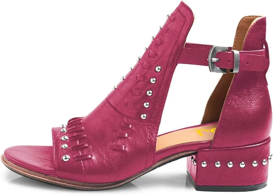 FSJ Women Peep Open Toe Boot Cut Out Buckle Ankle Bootie Comfortable Stacked Block Low Heeled Sandal Shoes Size 4-15 US