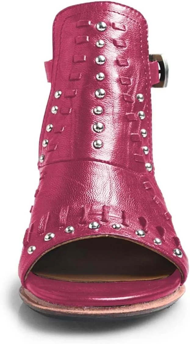 FSJ Women Peep Open Toe Boot Cut Out Buckle Ankle Bootie Comfortable Stacked Block Low Heeled Sandal Shoes Size 4-15 US