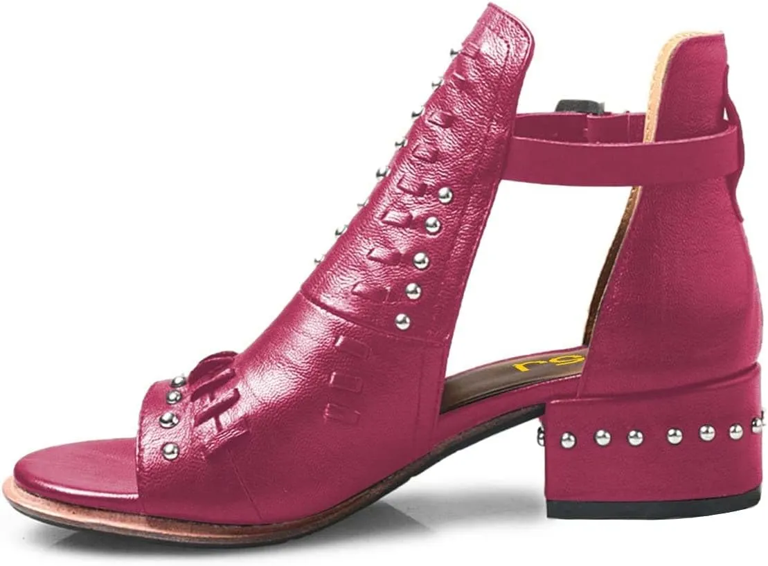 FSJ Women Peep Open Toe Boot Cut Out Buckle Ankle Bootie Comfortable Stacked Block Low Heeled Sandal Shoes Size 4-15 US