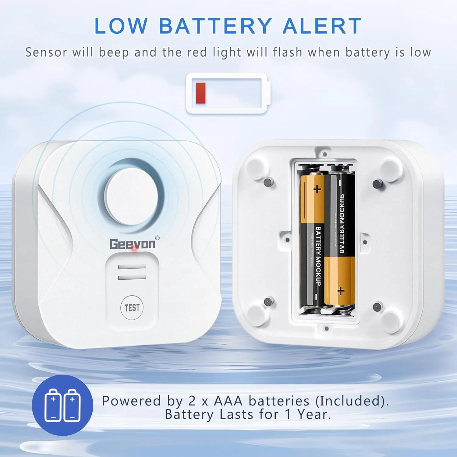 Geevon 3 Pack Water Leak Detectors for Home, 100dB Loud Water Sensor Alarm Leak Detectors with Drip Alert for Kitchen, Basements, Laundry Rooms, IP56 Waterproof(Battery Included)