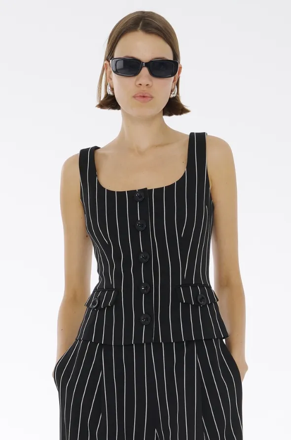 Georgia Pinstripe Vest Top in Jet/Optic