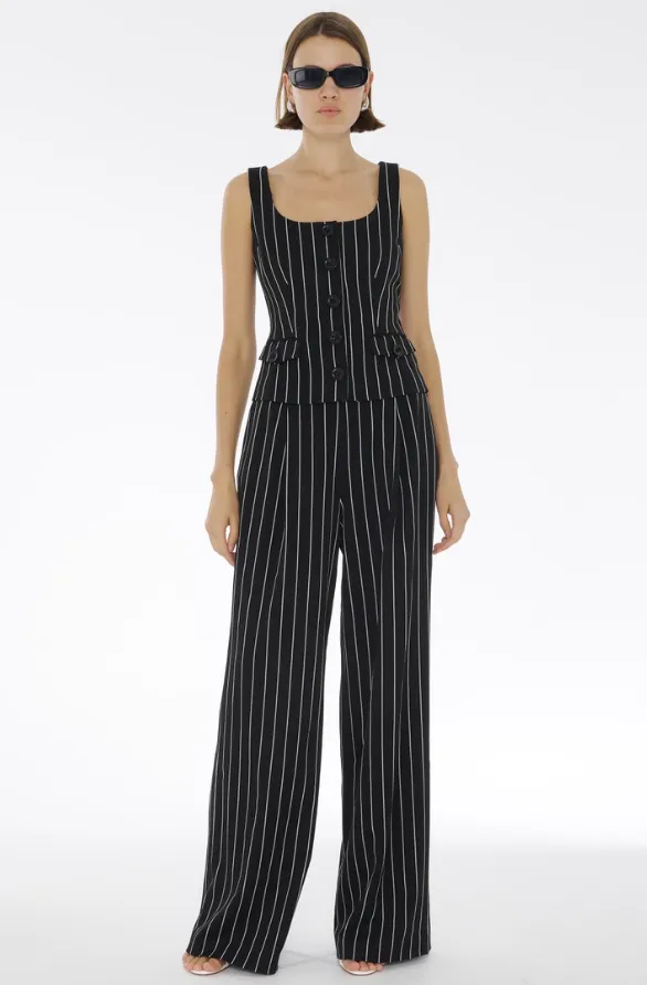 Georgia Pinstripe Vest Top in Jet/Optic