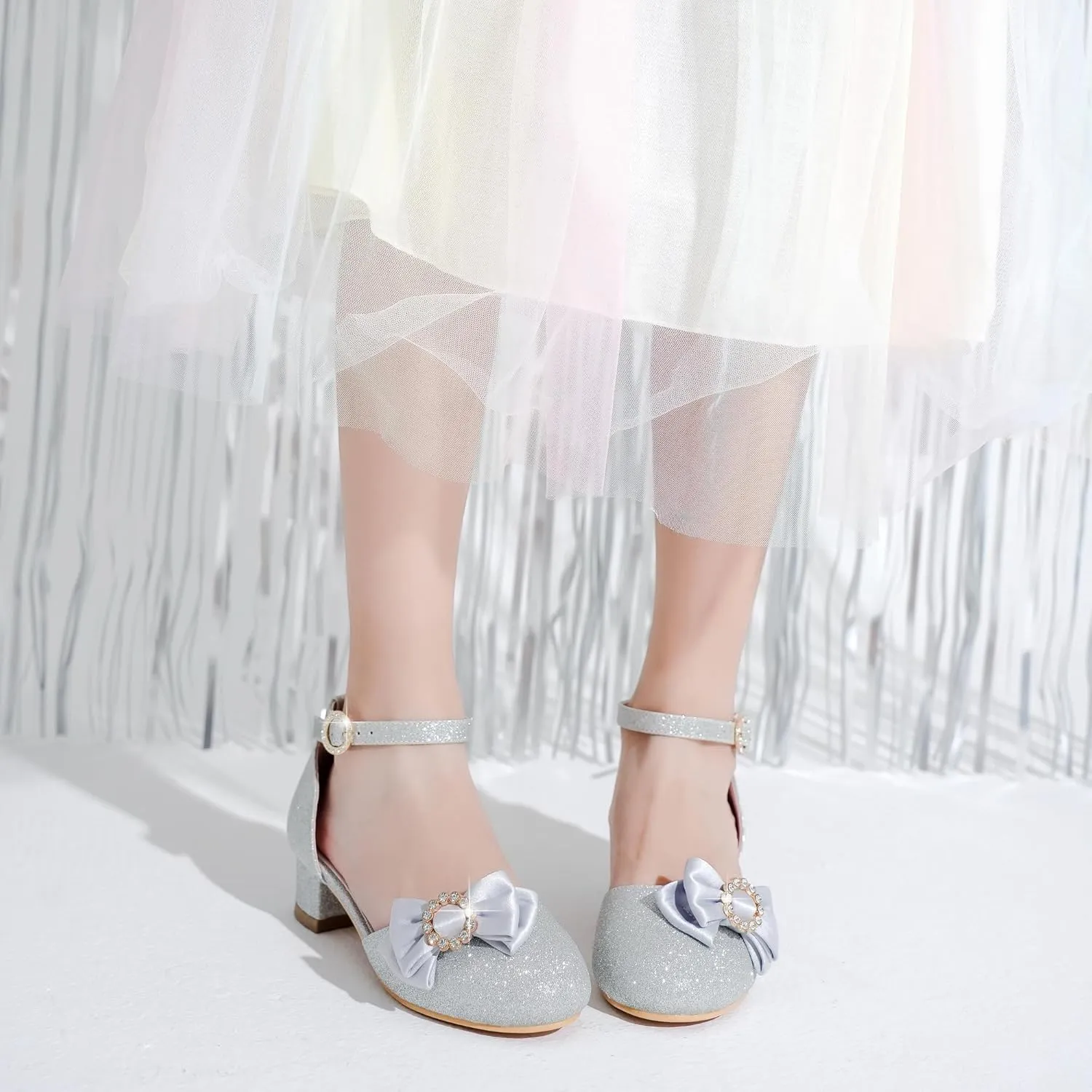 Girls Dress Shoes Princess Closed Toe Chunky Kids High Heels Girls Pump Ankle Strap Wedding Party Girls Shoes