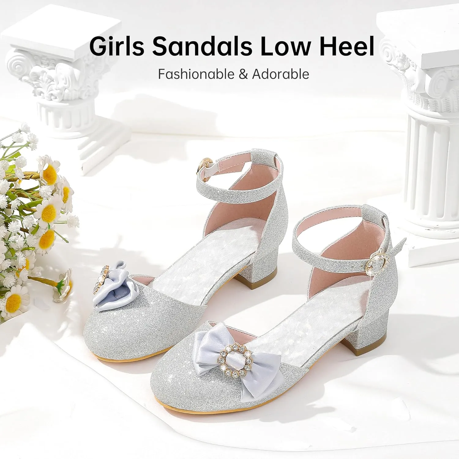 Girls Dress Shoes Princess Closed Toe Chunky Kids High Heels Girls Pump Ankle Strap Wedding Party Girls Shoes