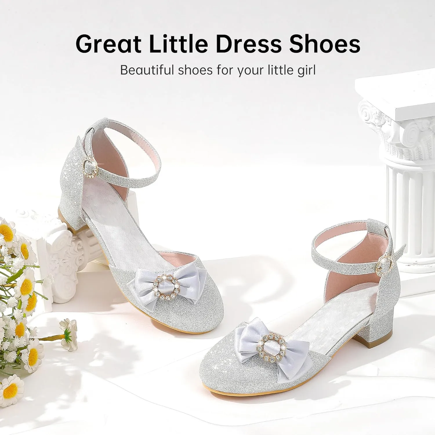 Girls Dress Shoes Princess Closed Toe Chunky Kids High Heels Girls Pump Ankle Strap Wedding Party Girls Shoes
