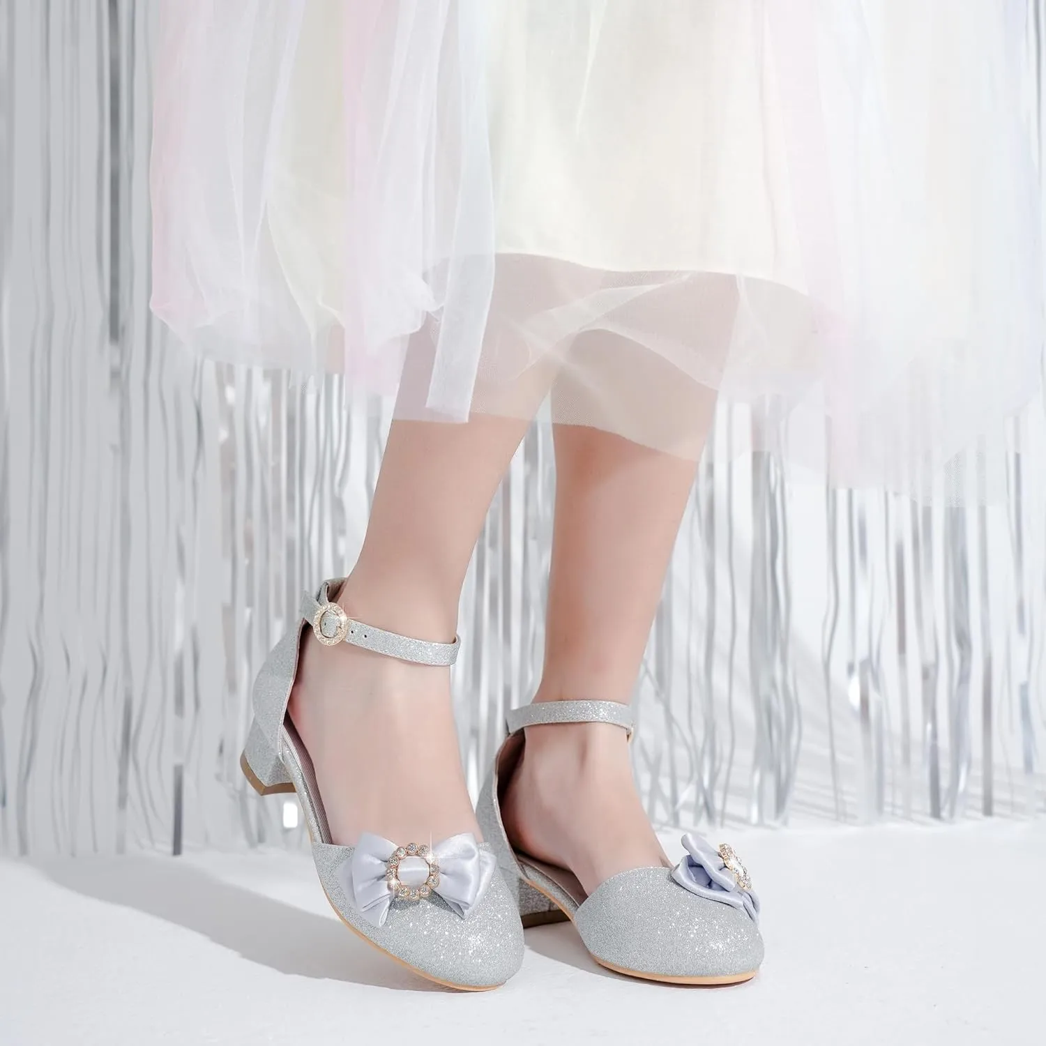 Girls Dress Shoes Princess Closed Toe Chunky Kids High Heels Girls Pump Ankle Strap Wedding Party Girls Shoes