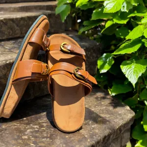 Gold Buckle Faux Leather Sandal - Tan