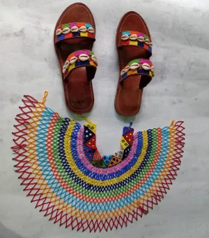 Handmade African Beaded Sandals/Authentic Maasai-Style Leather Flip-Flops Women/Boho Beach Sandals/Comfortable Summer Sandal African Gifts