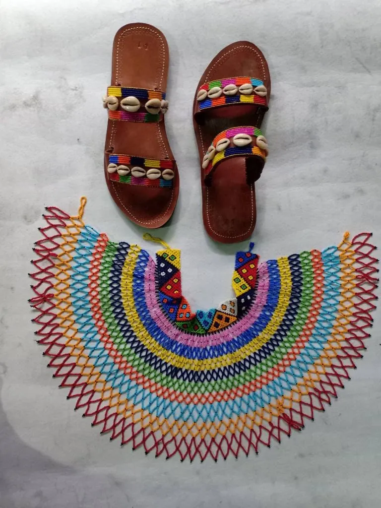 Handmade African Beaded Sandals/Authentic Maasai-Style Leather Flip-Flops Women/Boho Beach Sandals/Comfortable Summer Sandal African Gifts