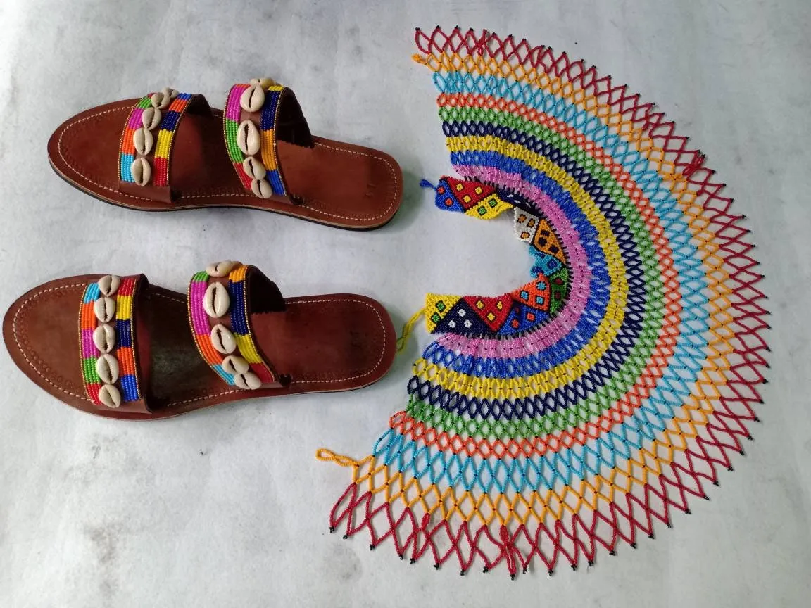 Handmade African Beaded Sandals/Authentic Maasai-Style Leather Flip-Flops Women/Boho Beach Sandals/Comfortable Summer Sandal African Gifts