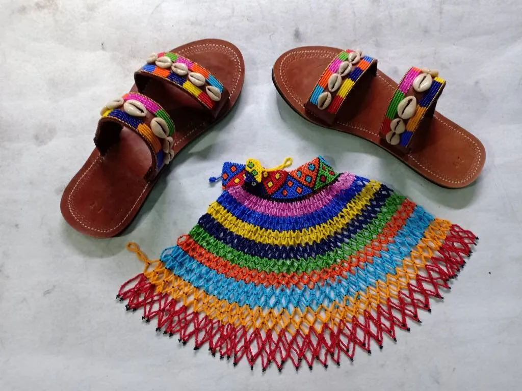 Handmade African Beaded Sandals/Authentic Maasai-Style Leather Flip-Flops Women/Boho Beach Sandals/Comfortable Summer Sandal African Gifts