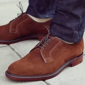 Handmade Brown Suede Leather Derby Shoes for Men
