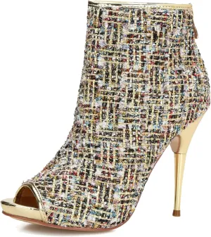 Hanfike Fashion Sandal Boots for Women Stiletto Open Toe Dressy Ankle Booties Shoes
