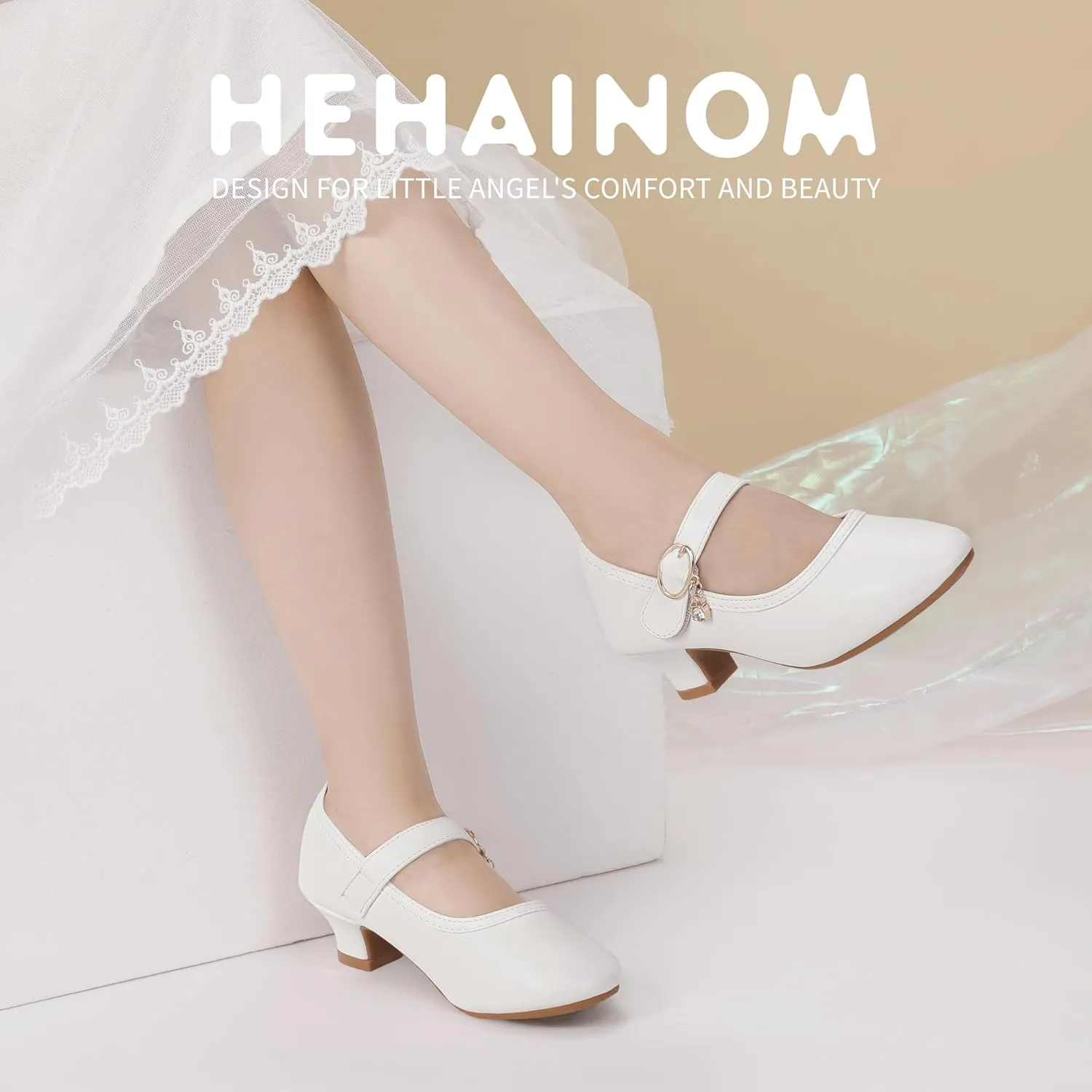 Hehainom Girls Dress Shoes Low Heels Flower Girl Mary Jane Princess School Wedding Party Toddler Little Kid Pump Shoes