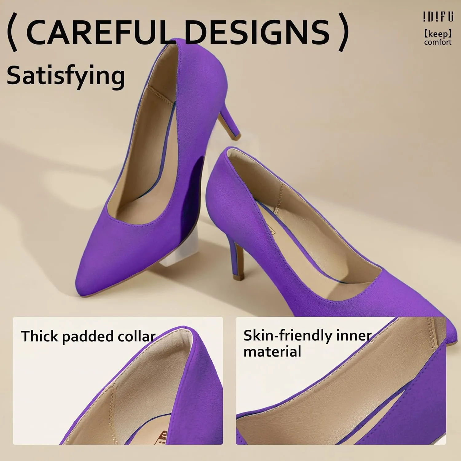 IDIFU IN3 High Heels Pumps Closed Toe Heels Women's Pumps Stiletto Pointed Toe Dress Shoes Wedding Prom Bridal Work Office Bride Bridesmaid Guest Trendy Dressy Fashion Comfortable Classic Pumps Shoes