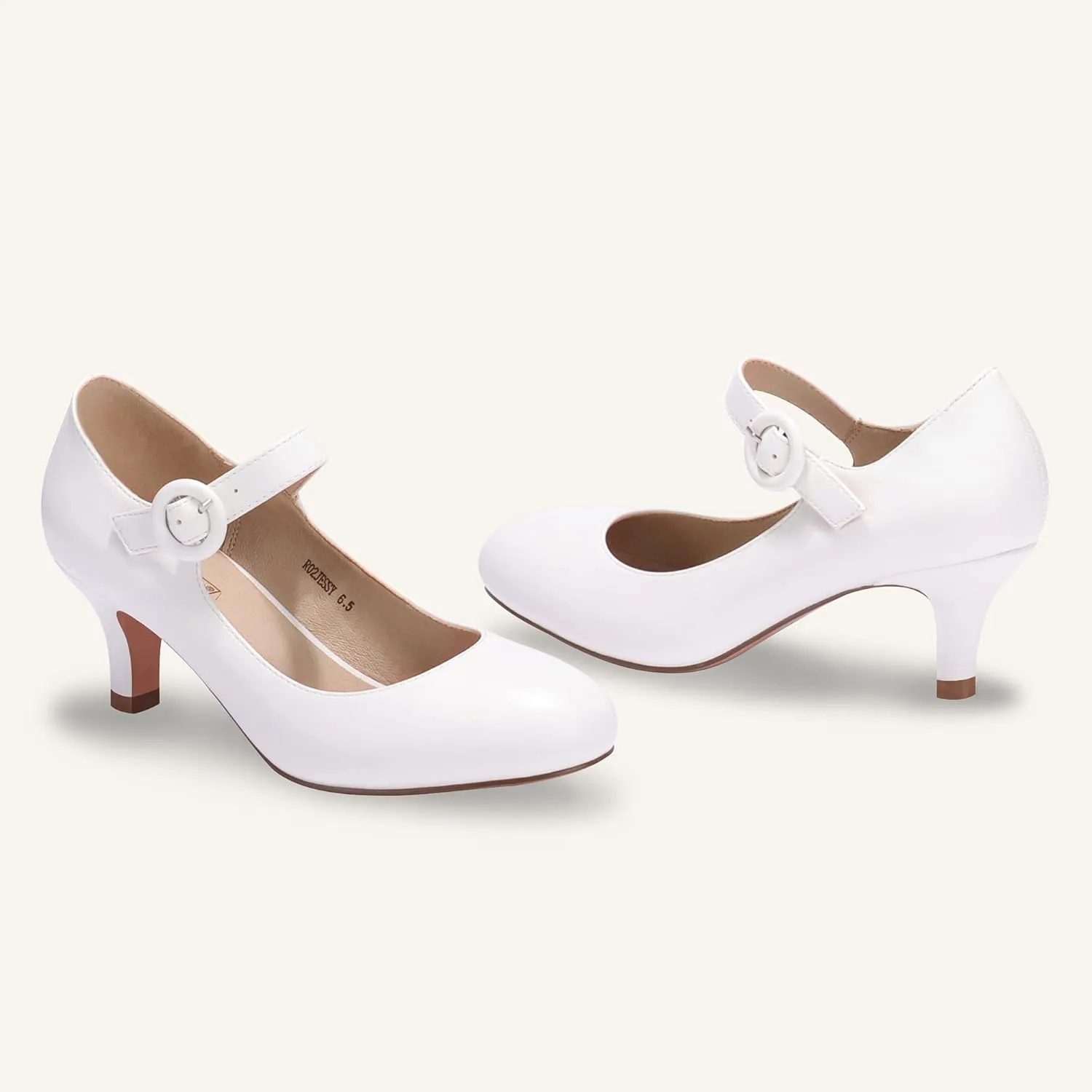 IDIFU Women's Jessy Dress Mary Jane Shoes Low Kitten Heels Closed Round Toe Office Work Wedding Pumps