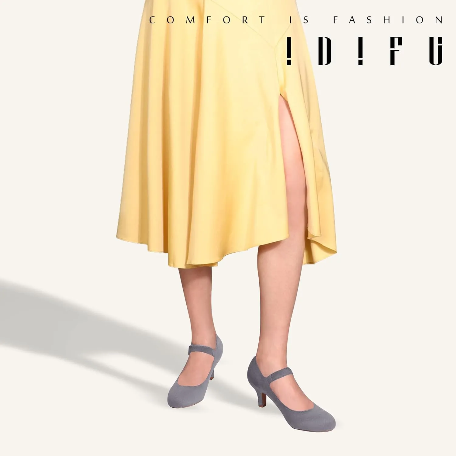 IDIFU Women's Jessy Dress Mary Jane Shoes Low Kitten Heels Closed Round Toe Office Work Wedding Pumps