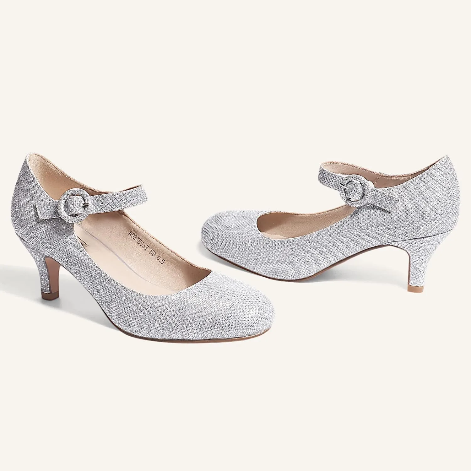 IDIFU Women's Jessy Dress Mary Jane Shoes Low Kitten Heels Closed Round Toe Office Work Wedding Pumps