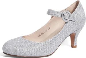 IDIFU Women's Jessy Dress Mary Jane Shoes Low Kitten Heels Closed Round Toe Office Work Wedding Pumps