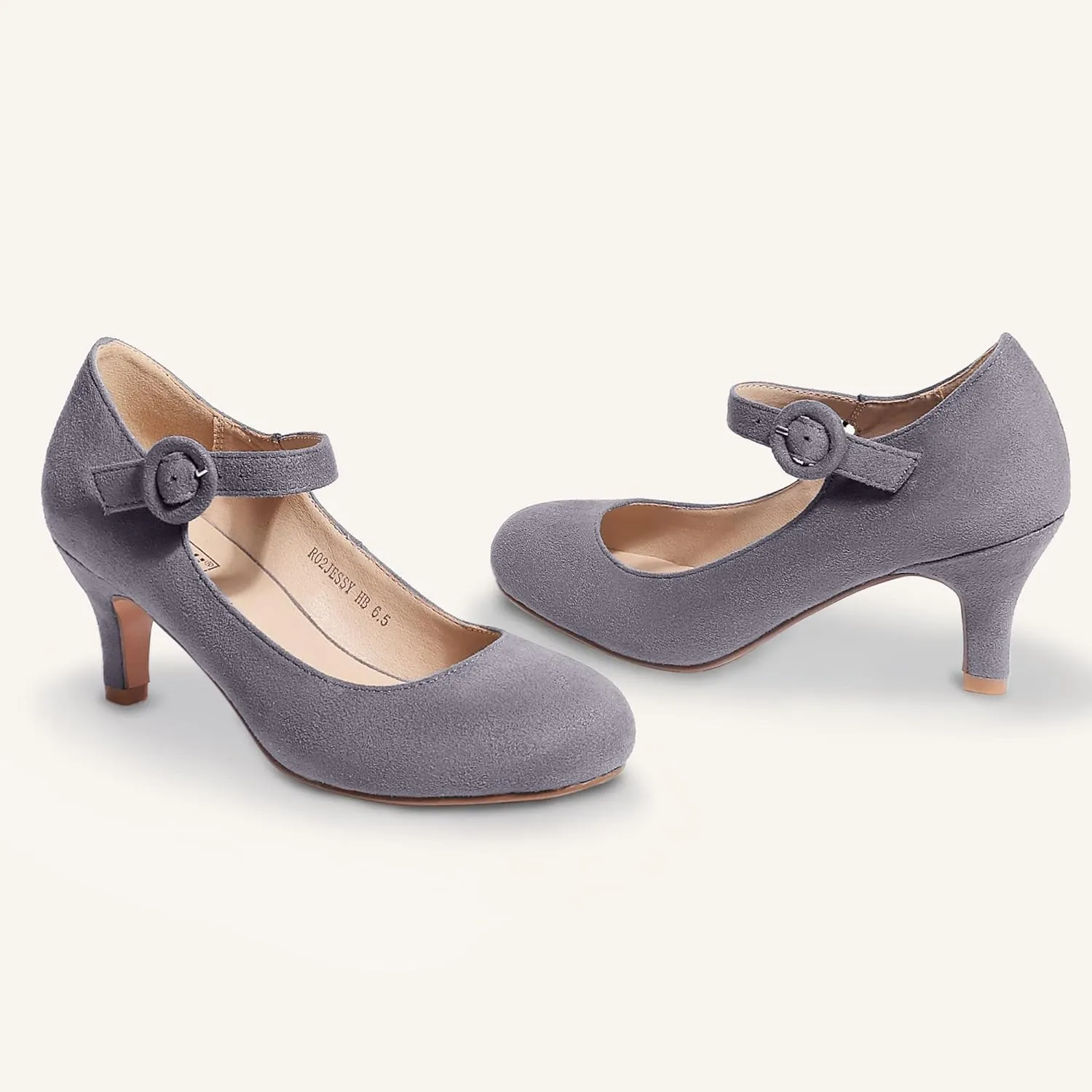 IDIFU Women's Jessy Dress Mary Jane Shoes Low Kitten Heels Closed Round Toe Office Work Wedding Pumps