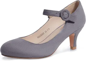 IDIFU Women's Jessy Dress Mary Jane Shoes Low Kitten Heels Closed Round Toe Office Work Wedding Pumps