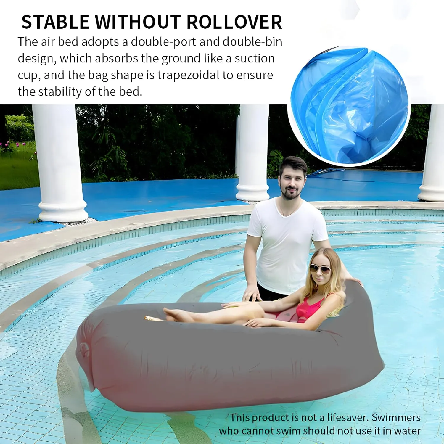 Inflatable Couch Air Sofa Hammock Portable, Waterproof Anti Air Leaking Design Camping Chair for Traveling Beach Picnics & Music Festivals Camping (Grey)