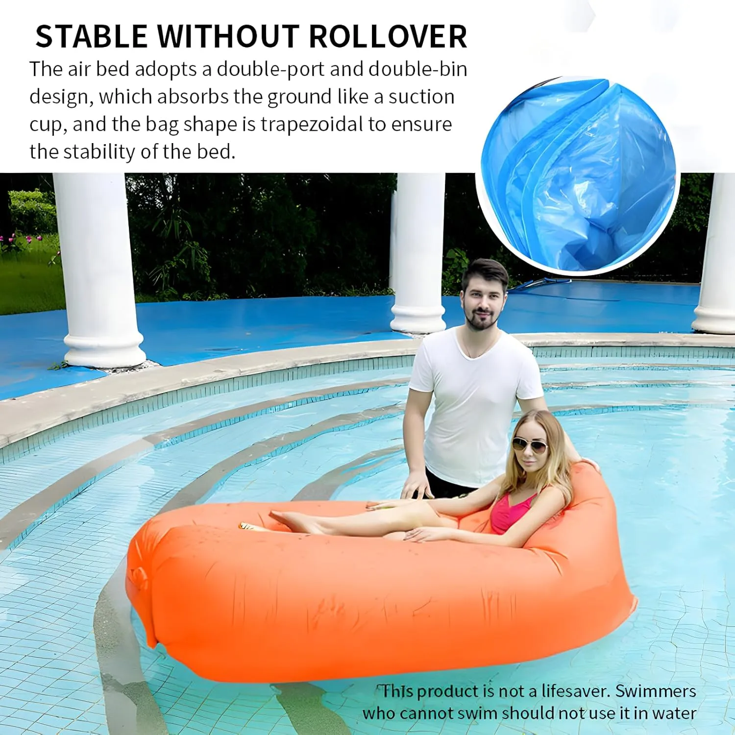 Inflatable Couch Air Sofa Hammock Portable, Waterproof Anti Air Leaking Design Camping Chair for Traveling Beach Picnics & Music Festivals Camping (Orange)