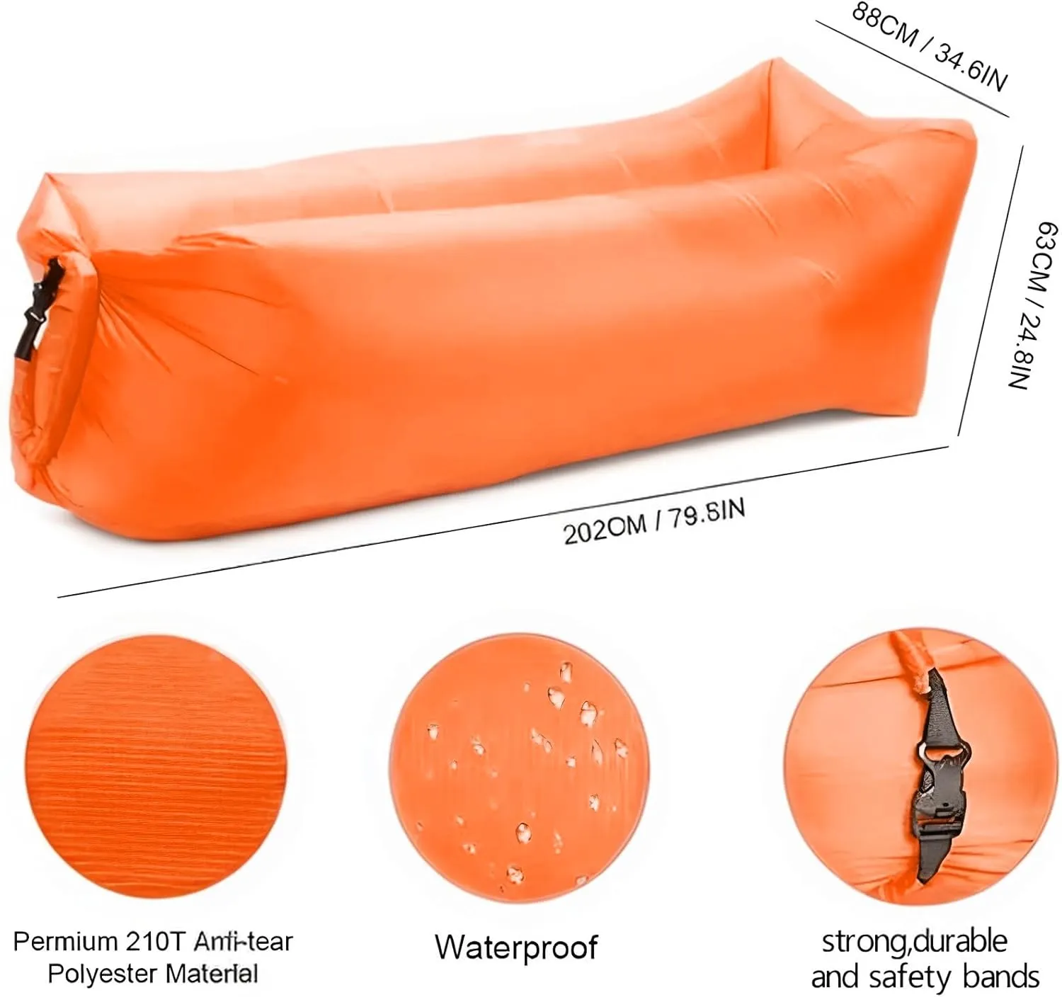 Inflatable Couch Air Sofa Hammock Portable, Waterproof Anti Air Leaking Design Camping Chair for Traveling Beach Picnics & Music Festivals Camping (Orange)