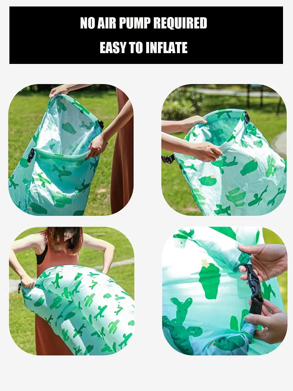 Inflatable Lounger Air Chair Sofa Bed Sleeping Bag Couch for Beach Camping Lake Garden ¡­ (Green(Cactus))