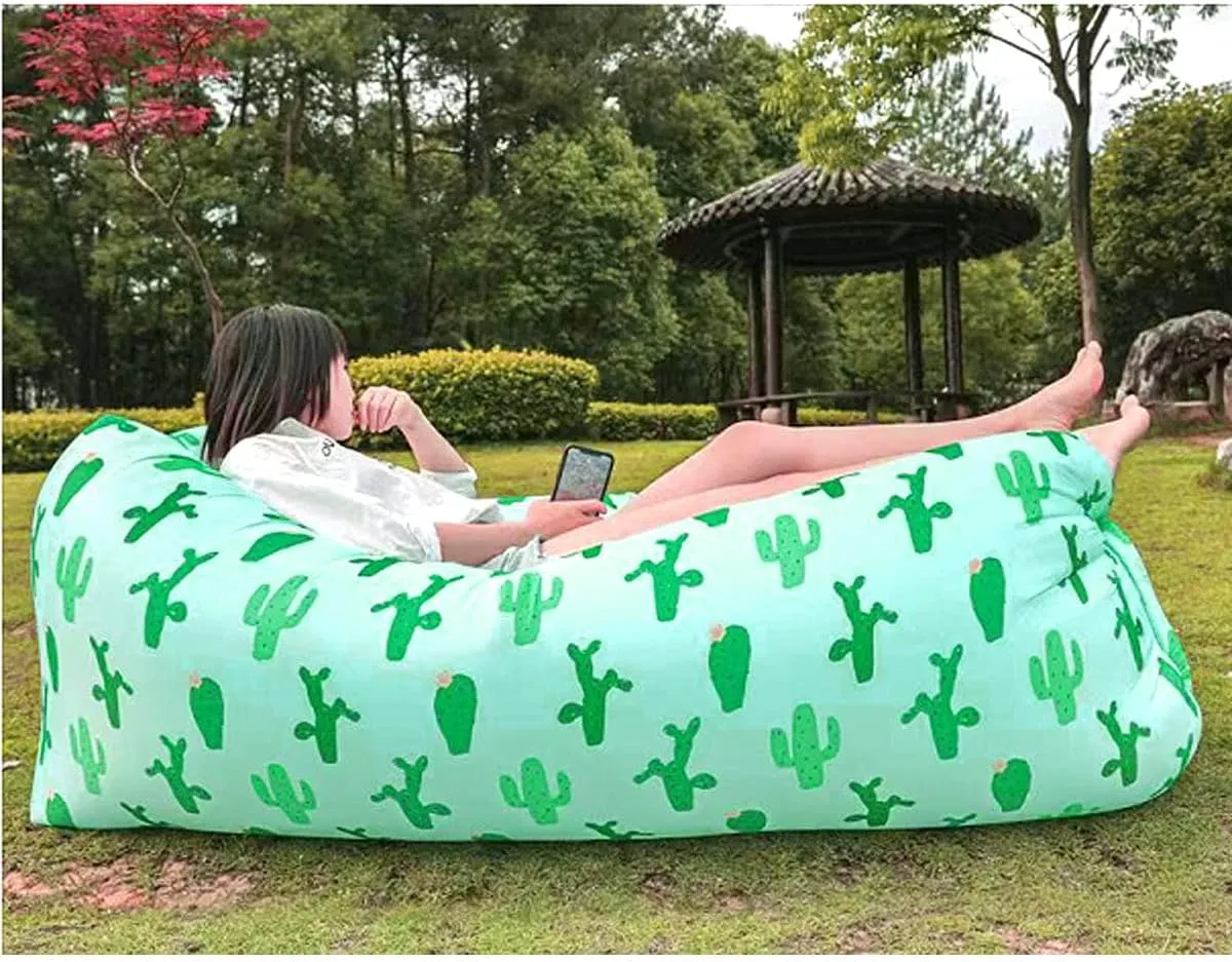 Inflatable Lounger Air Chair Sofa Bed Sleeping Bag Couch for Beach Camping Lake Garden ¡­ (Green(Cactus))