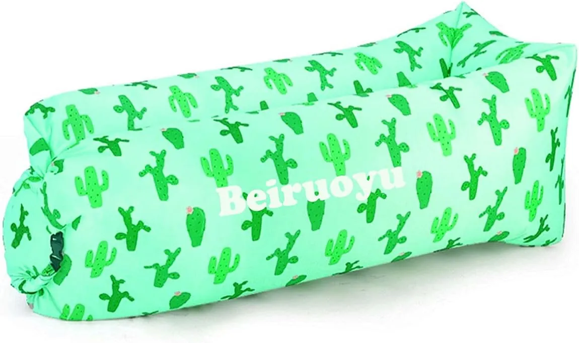 Inflatable Lounger Air Chair Sofa Bed Sleeping Bag Couch for Beach Camping Lake Garden ¡­ (Green(Cactus))