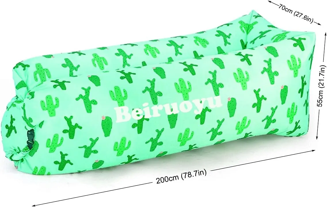 Inflatable Lounger Air Chair Sofa Bed Sleeping Bag Couch for Beach Camping Lake Garden ¡­ (Green(Cactus))