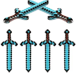 Inflatable Toys Weapon Crafting Pixel Diamond Swords Fun Pirate Party Favors Cheering Prop, 6 Pack Blow Up Swords Knives Weapons For Halloween Carnival Cosplay Birthday Video Games Swimming Pool Beach