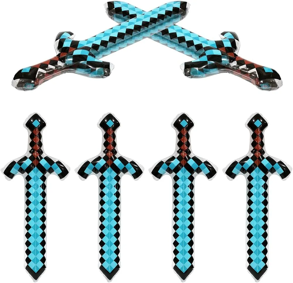 Inflatable Toys Weapon Crafting Pixel Diamond Swords Fun Pirate Party Favors Cheering Prop, 6 Pack Blow Up Swords Knives Weapons For Halloween Carnival Cosplay Birthday Video Games Swimming Pool Beach