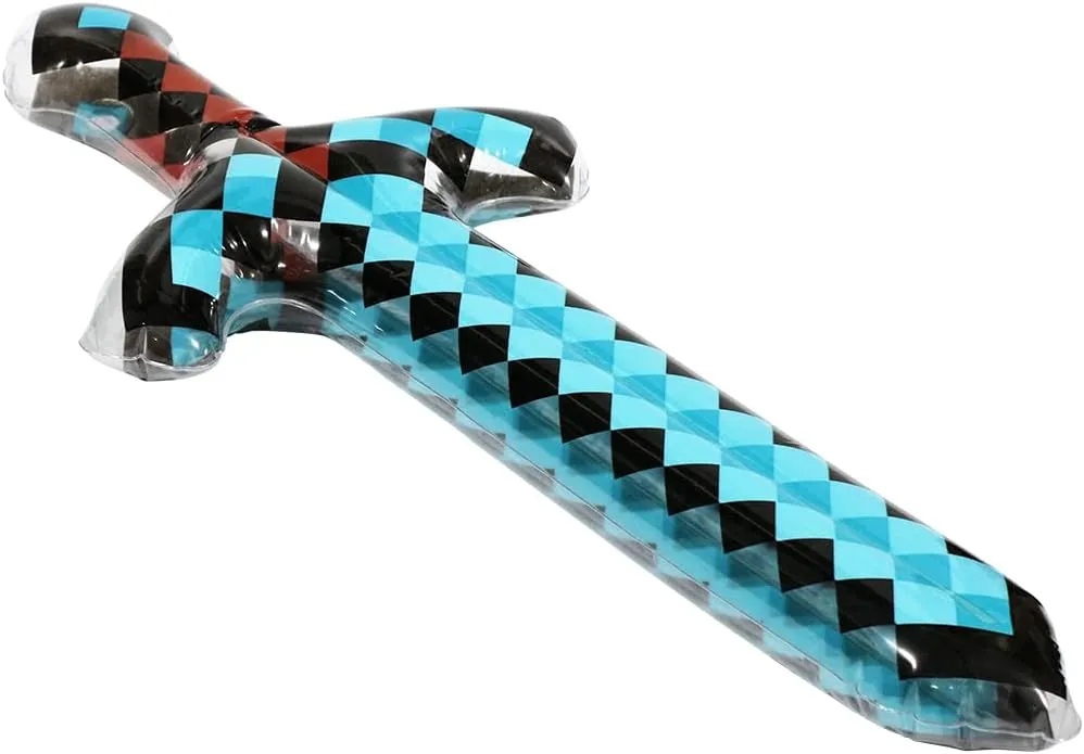 Inflatable Toys Weapon Crafting Pixel Diamond Swords Fun Pirate Party Favors Cheering Prop, 6 Pack Blow Up Swords Knives Weapons For Halloween Carnival Cosplay Birthday Video Games Swimming Pool Beach