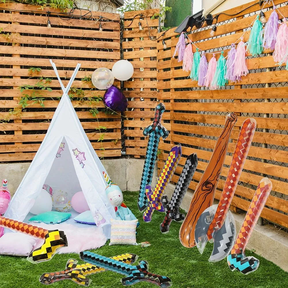 Inflatable Toys Weapon Crafting Pixel Diamond Swords Fun Pirate Party Favors Cheering Prop, 6 Pack Blow Up Swords Knives Weapons For Halloween Carnival Cosplay Birthday Video Games Swimming Pool Beach