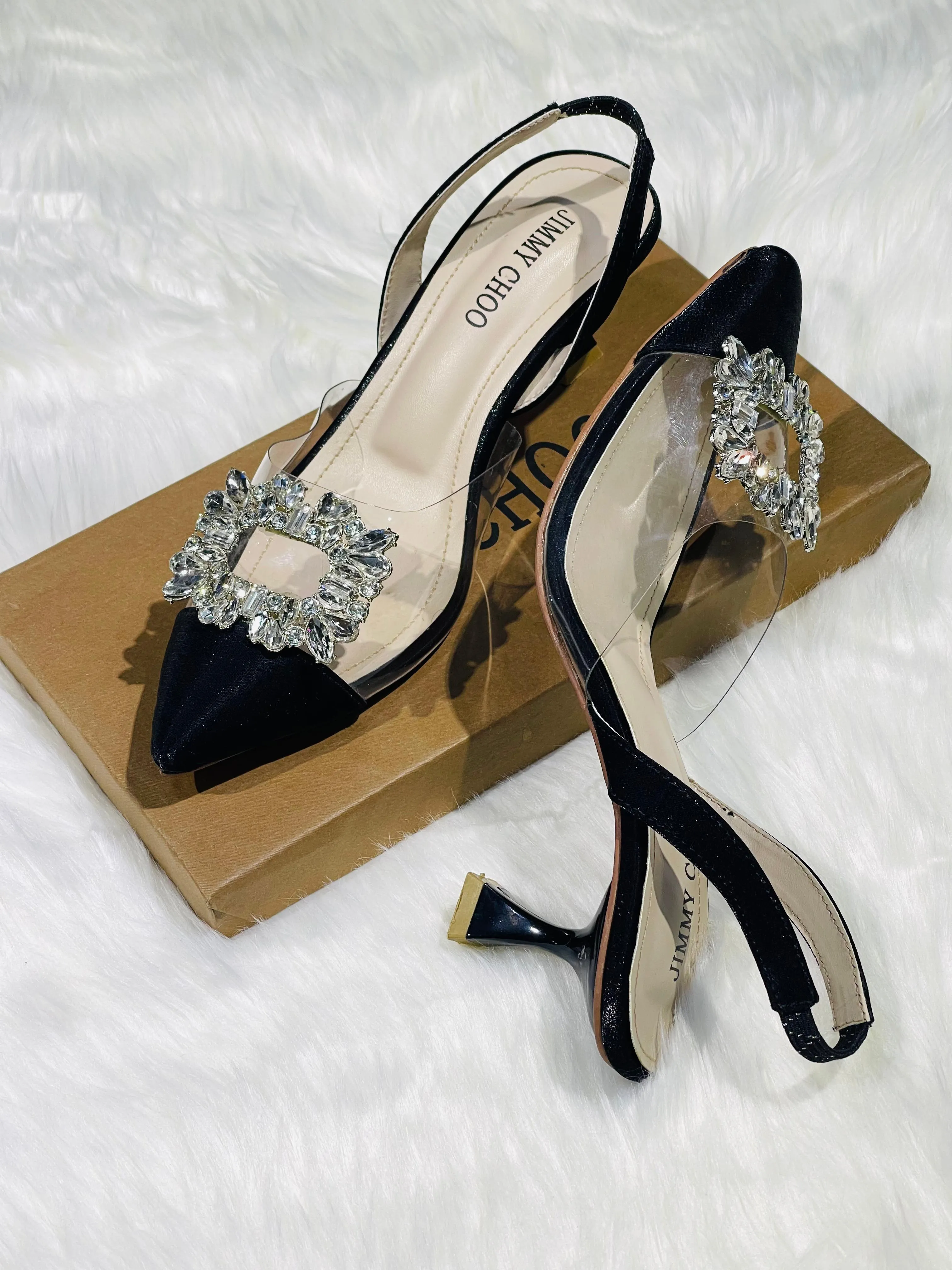 JIMMY CHOO Embellished Buckle Slingback Pump Heels