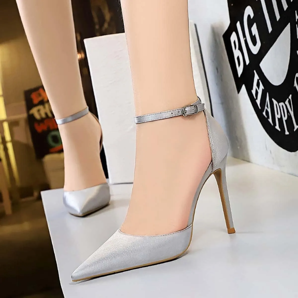 JOEupin Womens High Heels Point Toe D'Orsay Pumps Shoes Ankle Strap Heeled Sandals Stilettos Wedding Shoes